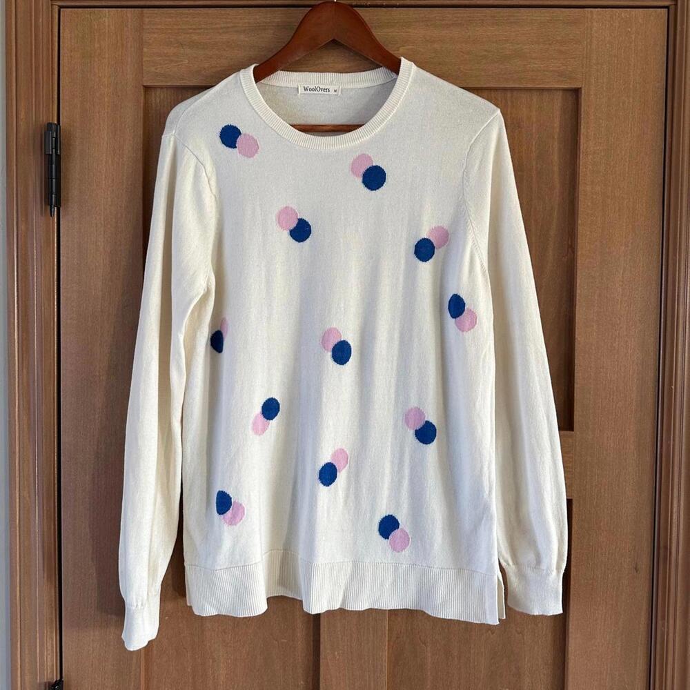 WoolOvers Organic Cotton & Wool Blend Ivory Polka Dot Crew Neck Sweater Medium​